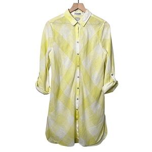 Chico’s‎ Linen Gingham Maxi Button Front Shirt Yellow White Women’s Size 8